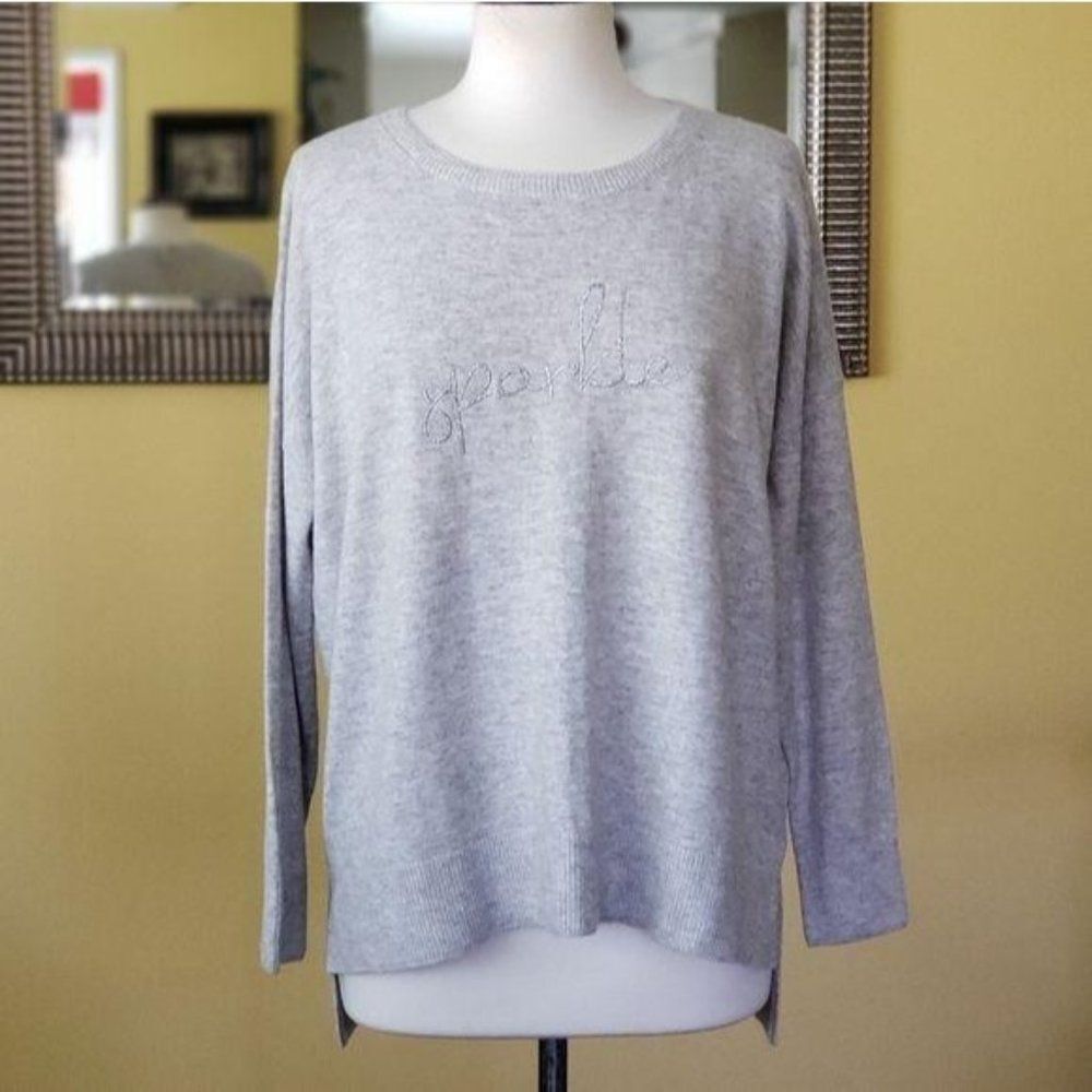 Pure Collection 'Sparkle' Wool/Cashmere Blend Long Sleeve Sweater Size 12 Gray